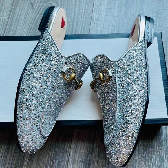 🎄Gucci🎄Glitter Silver Princetown Loafer - Picture 10 of 12